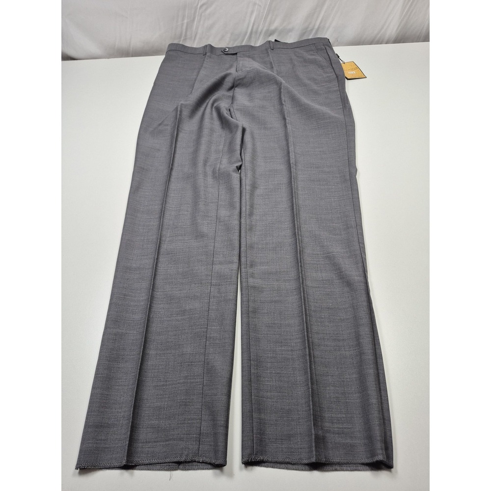 Galante Lanificio Dress Pants Mens 44x36 Gray Wool Flat Front Straight Italy